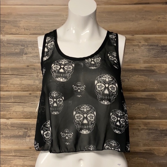 Bedroom Stories Tops - Bedroom Stories Candy Skull Chiffon Sheer Tank Top NWT G5